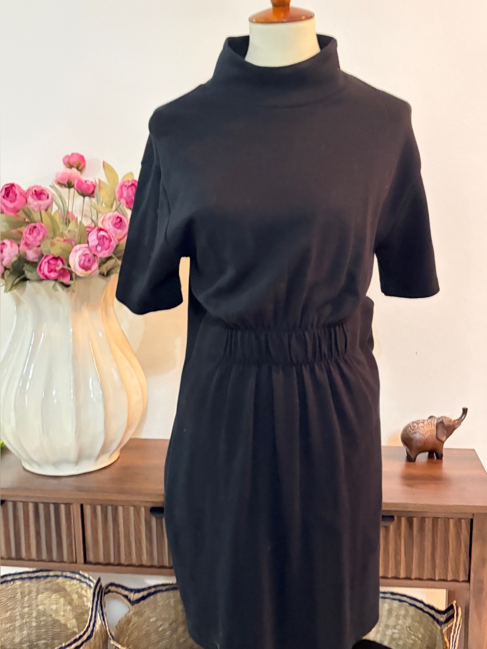 Zara Black Midi Dress with High Neck